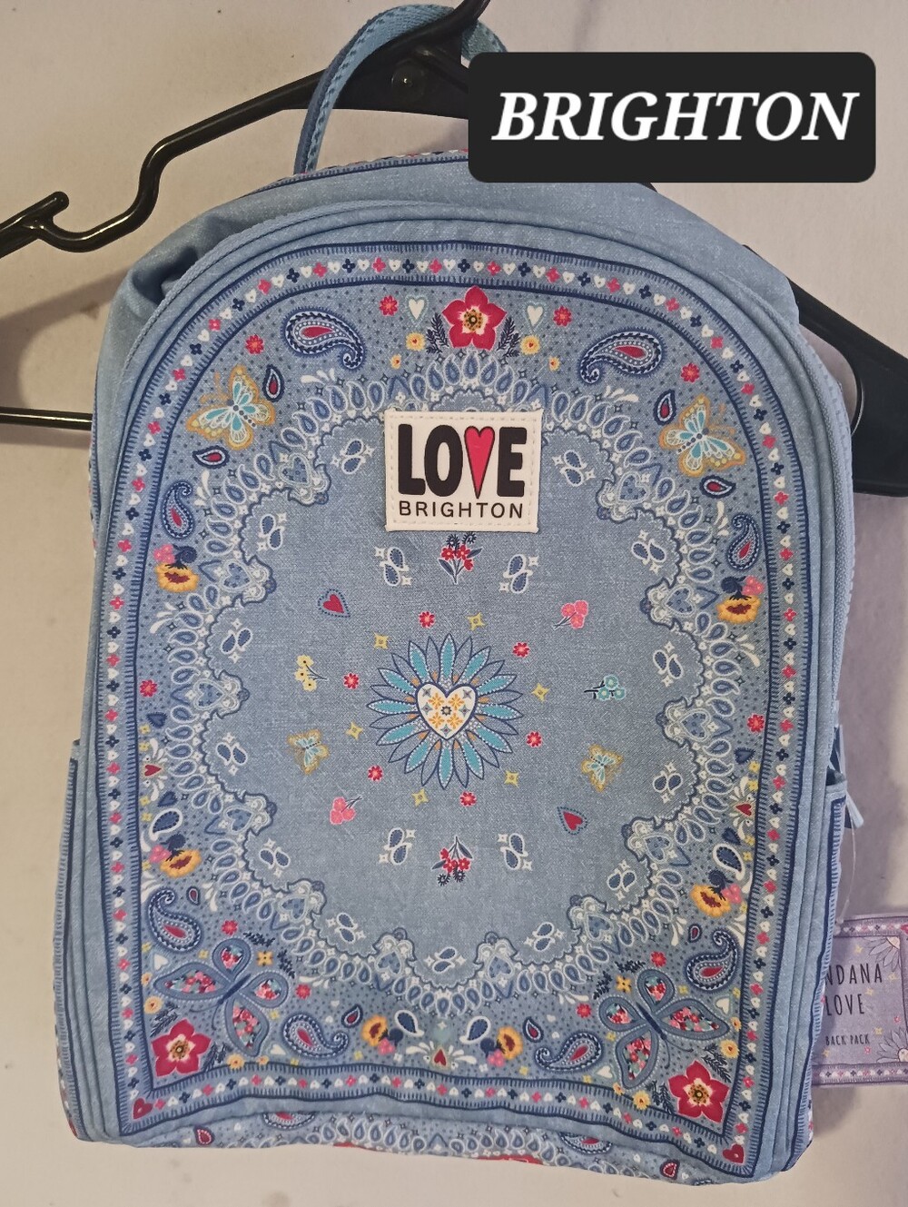 BRIGHTON LOVE Backpack Denim Blue Bandana Paisley NWT